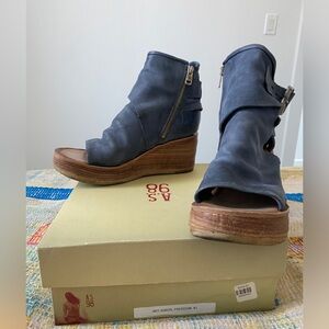 A.S.98 Women's Slate Blue Wedge Sandals 41